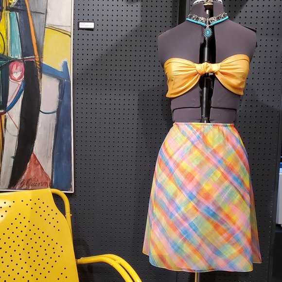 Vintage Dresses & Skirts - VINTAGE 1960s NEON PLAID SLIP SKIRT (DOUBLE LINED)